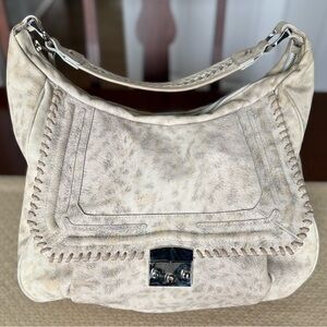 Be & D Leather Satchel Purse with Feather Like Pattern